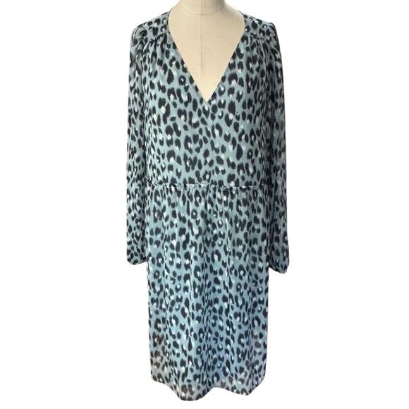 LOFT Blue Leopard Dress with Long sleeves NEW Size Small - Picture 3 of 11